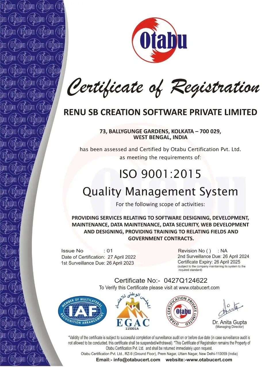 ISO RENU SB CREATION SOFTWARE PVT LTD